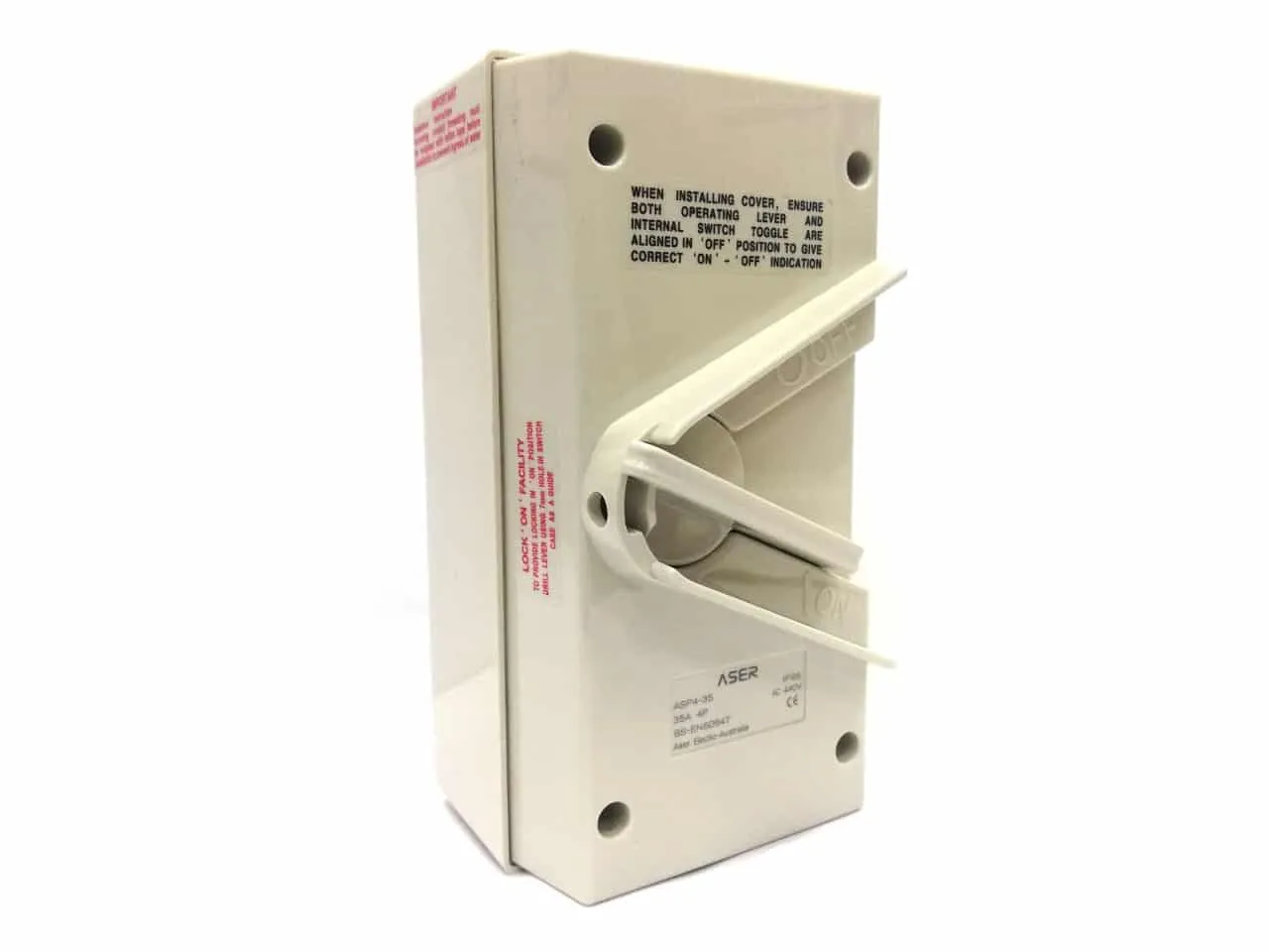 Weatherproof Isolator Switch Enclosed 35A 4 Pole Model: ASP4-35 Aser