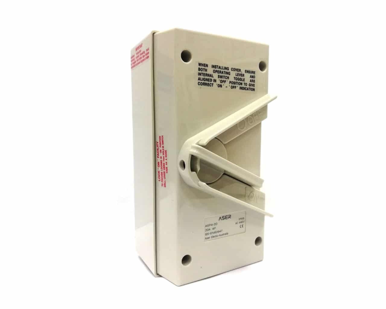 Weatherproof Isolator Switch 20A 4 Pole Model: ASP4-20 Aser