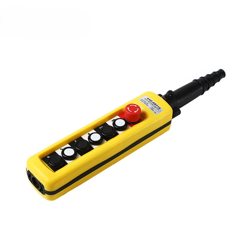 Pendant control station, XACA6713, plastic, yellow, 6 push buttons with 1NO, 1 emergency stop NC